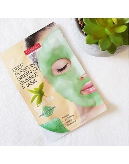 Глубоко Очищающая Кислородная Маска Для Лица Deep Purifying Green O2 Bubble Mask Green Tea 5536 Purederm (Корея)