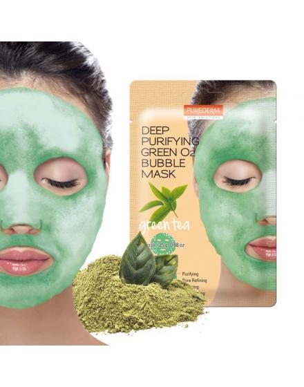 Глубоко Очищающая Кислородная Маска Для Лица Deep Purifying Green O2 Bubble Mask Green Tea 5536 Purederm (Корея)